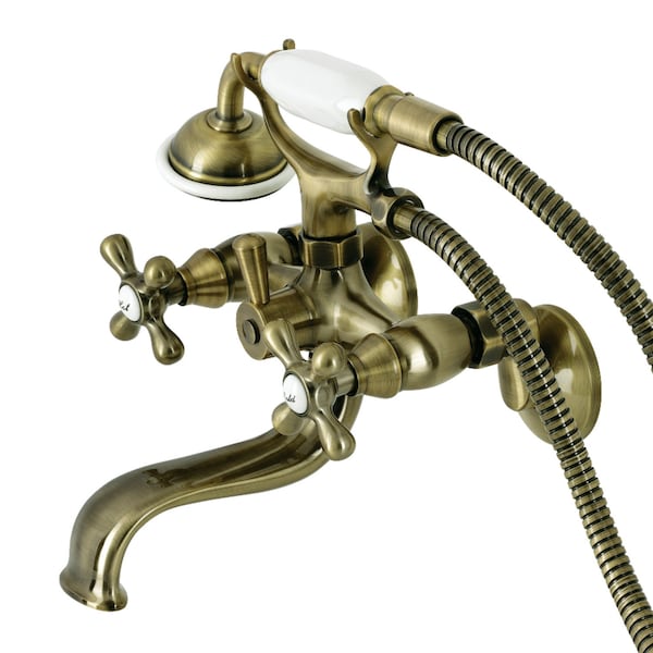 Kingston Brass KS225AB Tub Wall Mount Clawfoot Tub Faucet with Hand Shower, Antique Brass KS225AB - main